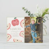 Apple Picking Party Green Boy Verjaardagsfoto Kaart (Staand voorkant)