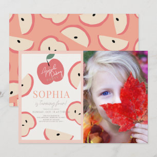 Apple Picking Party Pink Girl Verjaardagsfoto Kaart