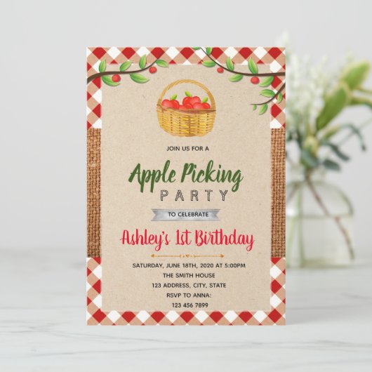 Apple picking party uitnodiging (Staand voorkant)