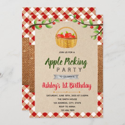 Apple picking party uitnodiging (Voorkant / Achterkant)