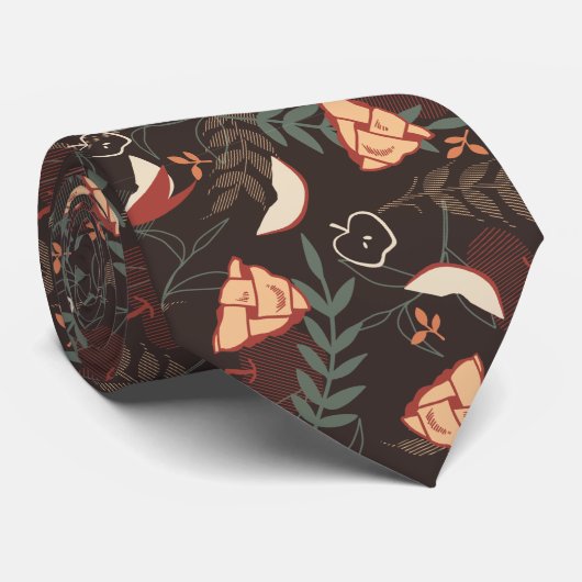 Apple Pie Floral Pattern Black Stropdas (Opgerold)