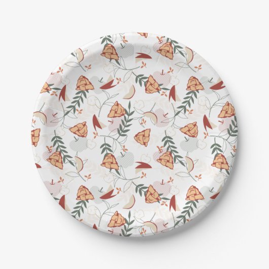 Apple Pie Floral Pattern White Papieren Bordje (Voorkant)