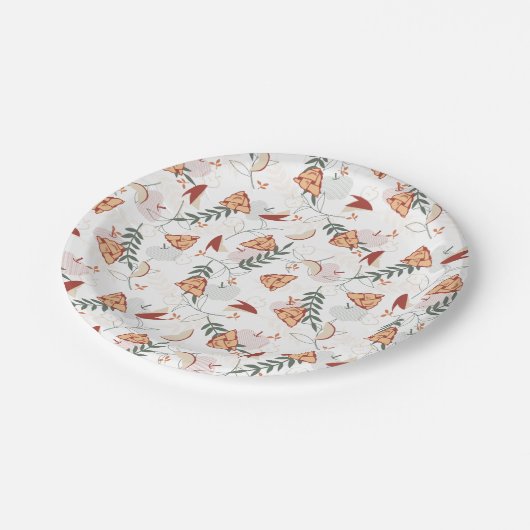 Apple Pie Floral Pattern White Papieren Bordje (Gekanteld)