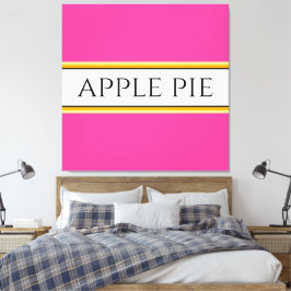 APPLE PIE Fun Helder Roze Wit Gele Strepen Canvas Afdruk