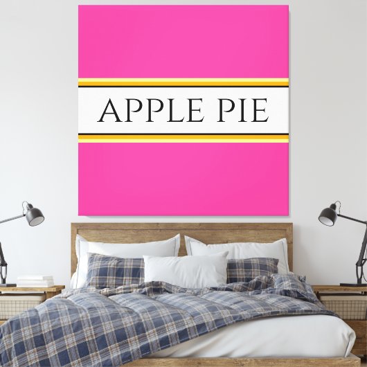 APPLE PIE Fun Helder Roze Wit Gele Strepen Canvas Afdruk (Insitu (Slaapkamer))