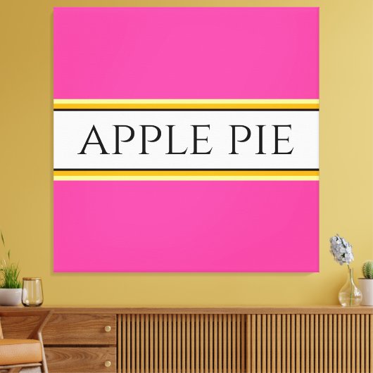 APPLE PIE Fun Helder Roze Wit Gele Strepen Canvas Afdruk (Insitu (Woonkamer))