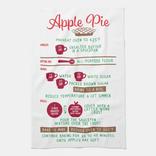 Apple Pie Recipe Gift Tea Kitchen Towelen Theedoek (Verticaal)