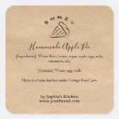 Apple Pie Slice Kraft Minimalist Bakery Ingredient Vierkante Sticker (Voorkant)