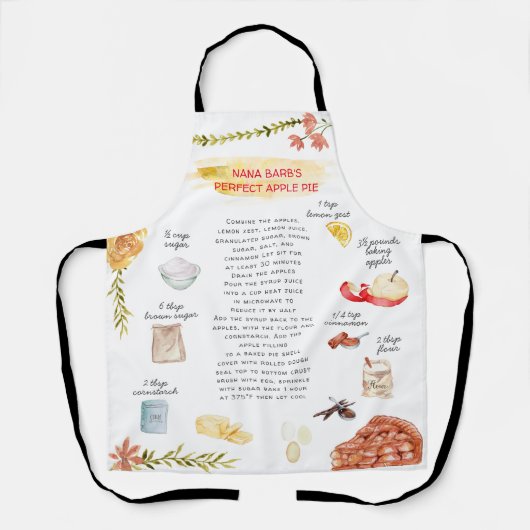 Apple Pie Waterverf Recipe Heirloom Apron Schort (Voorkant)