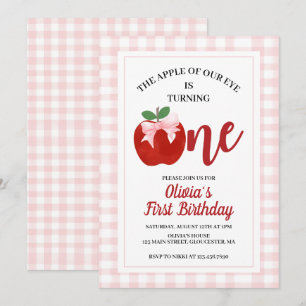 Apple Pink Bow preppy Coquette 1e verjaardag Kaart