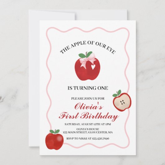Apple Pink Bow preppy Coquette 1e verjaardag Kaart (Voorkant)