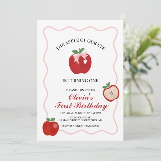 Apple Pink Bow preppy Coquette 1e verjaardag Kaart (Staand voorkant)