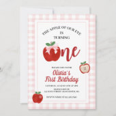 Apple Pink Bow preppy Coquette 1e verjaardag Kaart (Voorkant)