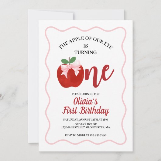 Apple Pink Bow preppy Coquette 1e verjaardag Kaart (Voorkant)