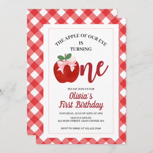 Apple Pink Bow preppy Coquette 1e verjaardag Kaart (Voorkant / Achterkant)