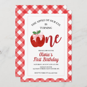 Apple Pink Bow preppy Coquette 1e verjaardag Kaart