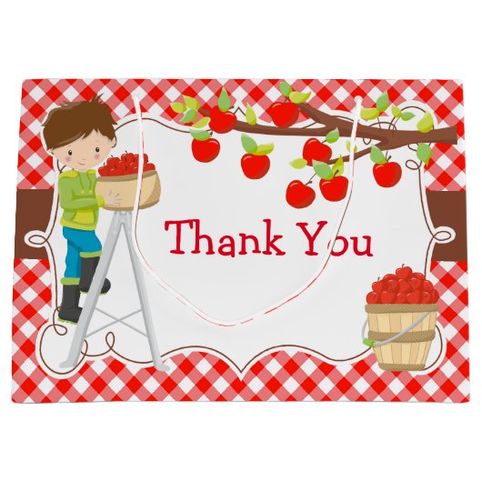 Apple plukken brunette jongen verjaardagsfeest groot cadeauzakje (Voorkant)