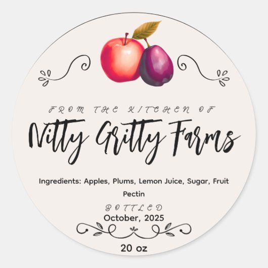 Apple Plum Jam Jelly behouden Aangepaste Canning L Ronde Sticker (Voorkant)