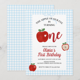 Apple preppy blauwe gingham Coquette 1e verjaardag Kaart