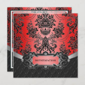 Apple Red & Black Damask Wedding Invitations Kaart (Voorkant / Achterkant)
