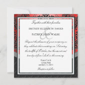 Apple Red & Black Damask Wedding Invitations Kaart (Achterkant)
