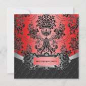 Apple Red & Black Damask Wedding Invitations Kaart (Voorkant)