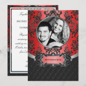Apple Red & Black Damask Wedding Invitations Kaart (Voorkant / Achterkant)