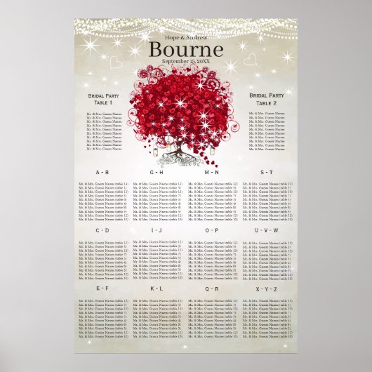 Apple Red Heart Leaf Tree Seating Chart Poster (Voorkant)