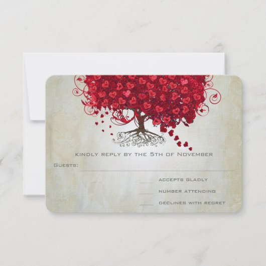Apple Red Heart Leaf Wedding RSVP (Voorkant)