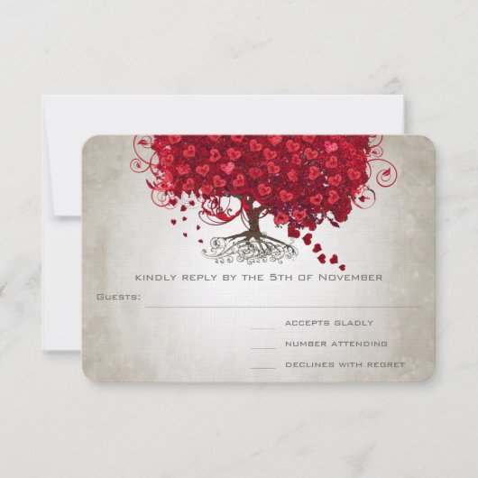 Apple Red Heart Leaf Wedding RSVP (Voorkant)
