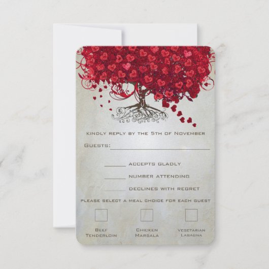Apple Red Heart Leaf Wedding RSVP (Voorkant)