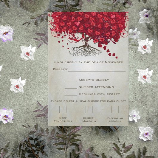 Apple Red Heart Leaf Wedding RSVP