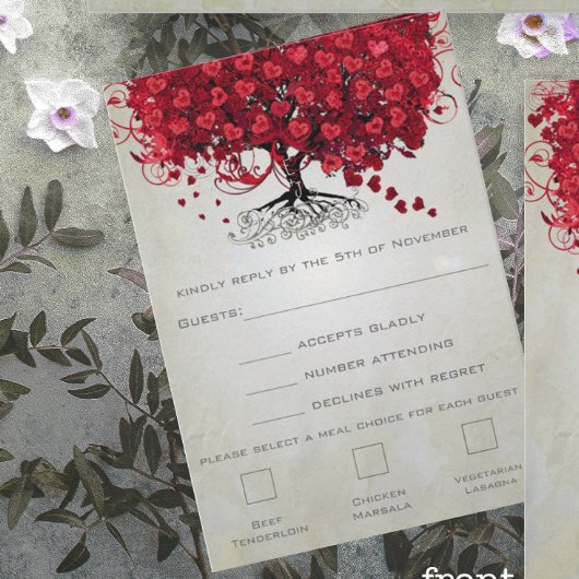 Apple Red Heart Leaf Wedding RSVP