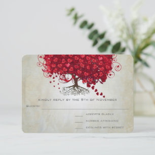 Apple Red Heart Leaf Wedding RSVP Kaartje