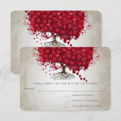 Apple Red Heart Leaf Wedding RSVP Kaartje (Voorkant / Achterkant)
