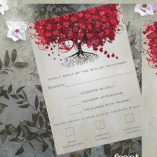 Apple Red Heart Leaf Wedding RSVP Kaartje