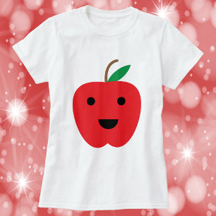 Apple Red Schattige Kawaii Face T-shirt