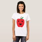 Apple Red Schattige Kawaii Face T-shirt (Voorkant volledig)