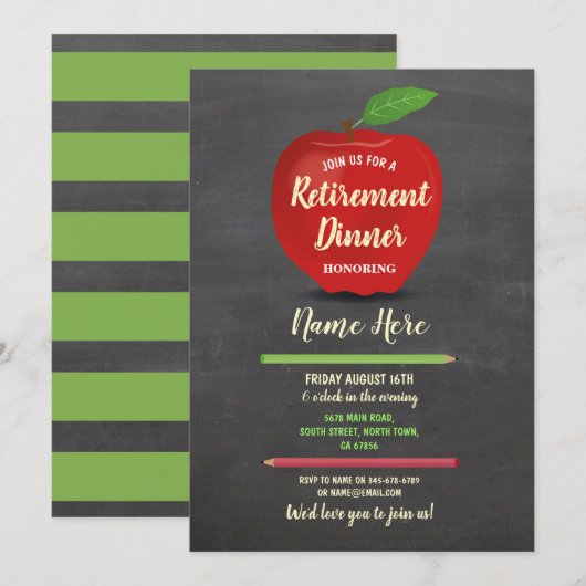 Apple Retirement Party Red Teacher Chalk Rustic Kaart (Voorkant / Achterkant)