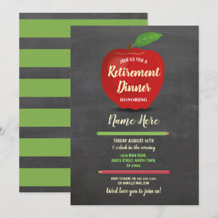 Apple Retirement Party Red Teacher Chalk Rustic Kaart