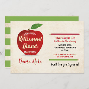 Apple Retirement Rustic Party Red Teacher Cream Kaart