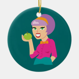 Apple Retro Girl, vers Keramisch Ornament
