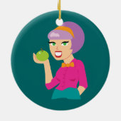 Apple Retro Girl, vers Keramisch Ornament (Achterkant)