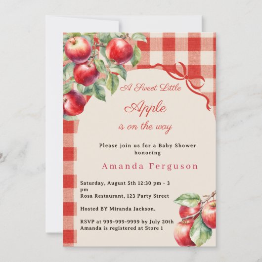 Apple rode gingham meisje Baby Shower Kaart (Voorkant)