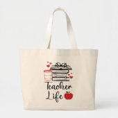 Apple School Book Lover Reading Coffee tot Grote Tote Bag (Voorkant)