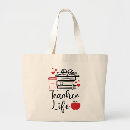 Apple School Book Lover Reading Coffee tot Grote Tote Bag (Voorkant)