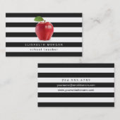 Apple School Teacher - Classic Black White Stripes Visitekaartje (Voorkant / Achterkant)