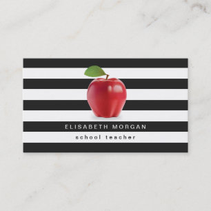 Apple School Teacher - Classic Black White Stripes Visitekaartje