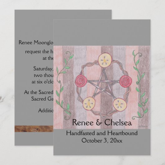 Apple Slice Pentacle Wreath Handfasting Wedding Kaart (Voorkant / Achterkant)