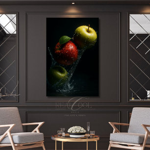 Apple Splash In Water - Fruit Fotografie Kunst Canvas Afdruk